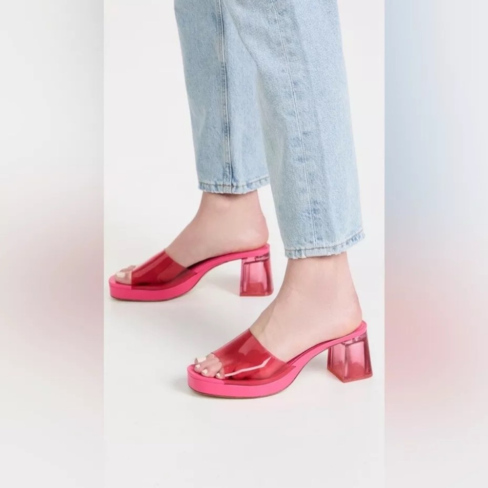 Larroude Pink Jenn Lucite Clear Chunky Mule sz 8.5
